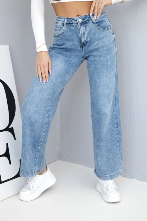Spodnie damskie jeansowe z szeroką nogawką i wysokim stanem