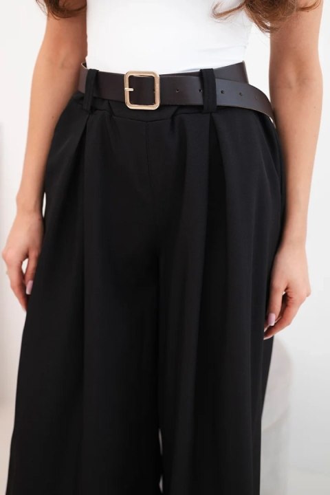 Spodnie damskie z szeroką nogawką i paskiem czarne