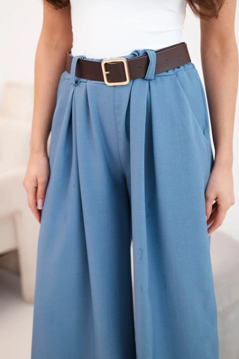 Spodnie damskie z szeroką nogawką i paskiem jeansowe