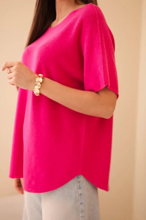 Sweter damski z krótkim rękawem o luźnym kroju fuksja