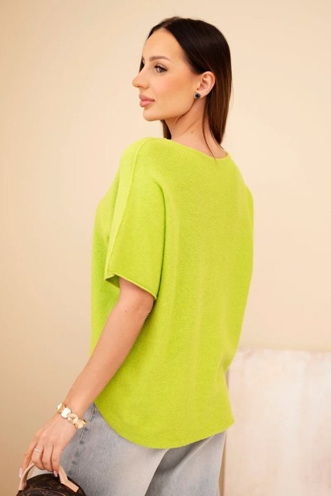 Sweter damski z krótkim rękawem o luźnym kroju pistacjowy