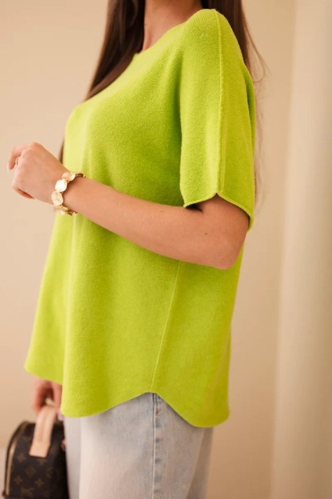 Sweter damski z krótkim rękawem o luźnym kroju pistacjowy