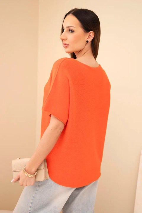Sweter damski z krótkim rękawem o luźnym kroju pomarańczowy