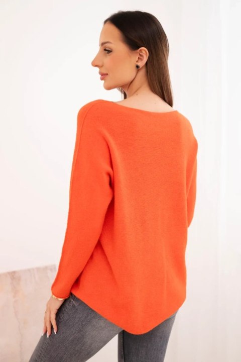 Sweter damski z wiskozy z długim rękawem i okrągłym dekoltem ciemno pomarańczowy