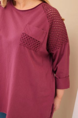 Bluza damska Plus Size bawełniana z nadrukiem bordowa