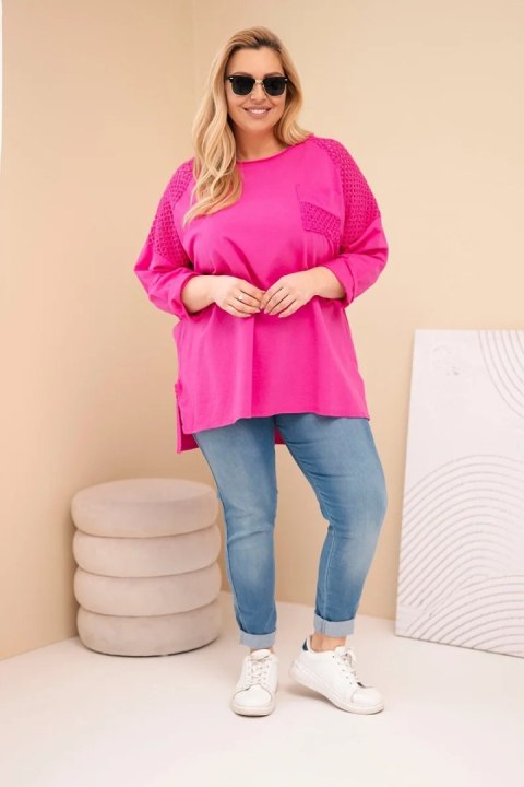 Bluza damska Plus Size bawełniana z nadrukiem fuksja