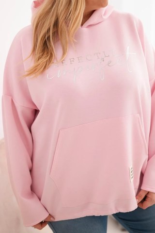 Bluza damska Plus Size z kapturem i nadrukiem cukierkowy róż
