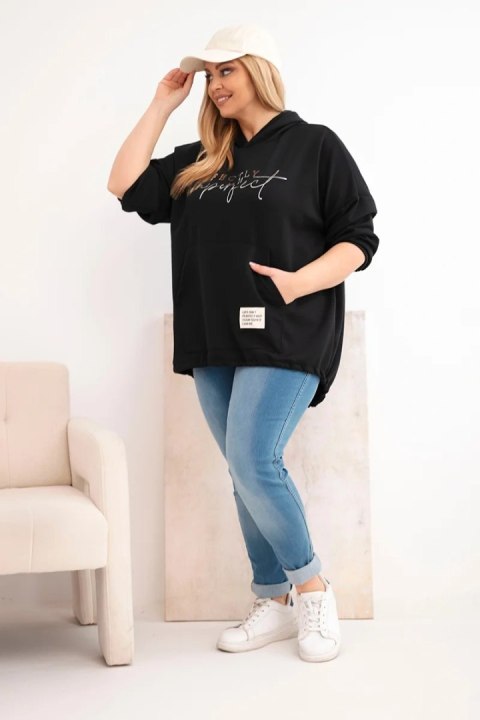 Bluza damska Plus Size z kapturem i nadrukiem czarna