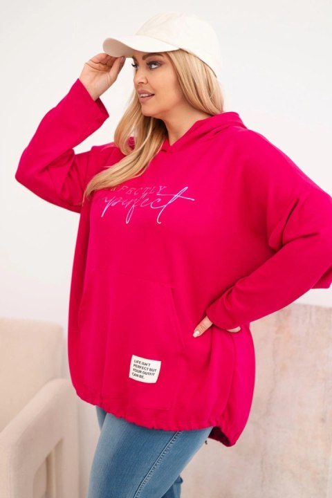 Bluza damska Plus Size z kapturem i nadrukiem fuksja