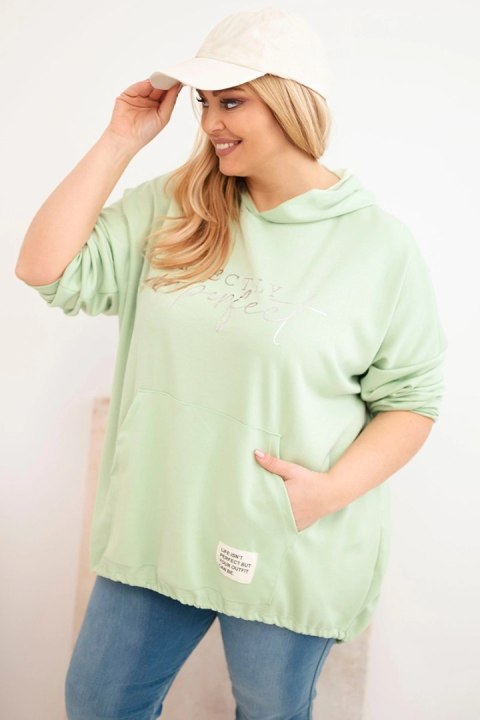 Bluza damska Plus Size z kapturem i nadrukiem miętowa