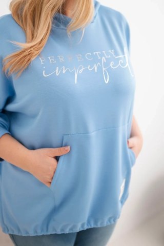 Bluza damska Plus Size z kapturem i nadrukiem niebieska