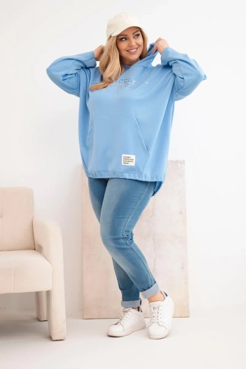 Bluza damska Plus Size z kapturem i nadrukiem niebieska