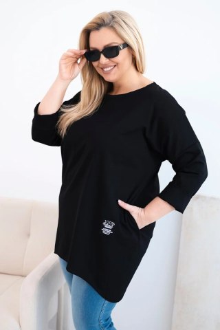Bluzka damska Plus Size z dłuższym tyłem i długim rękawem czarna