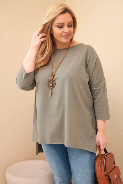 Bluzka damska bawełniana Plus Size asymetryczna z naszyjnikiem khaki