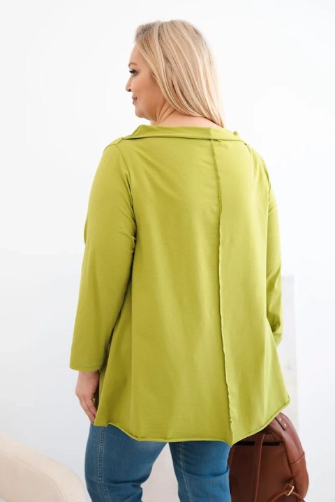 Bluzka damska bawełniana Plus Size asymetryczna z podwijanym rękawem oliwkowa