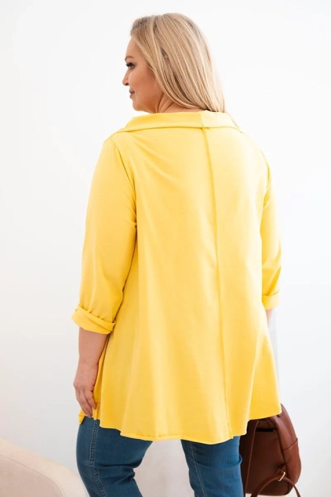 Bluzka damska bawełniana Plus Size asymetryczna z podwijanym rękawem żółta