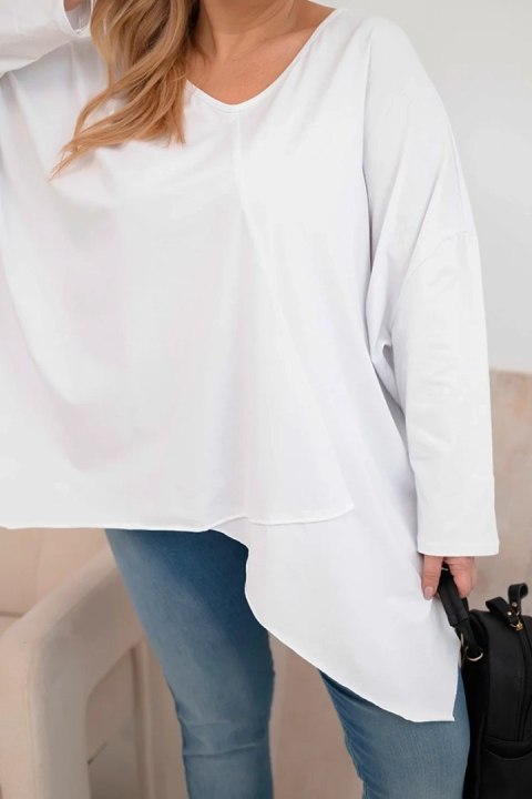 Bluzka damska bawełniana Plus Size z asymetrycznym dołem i dekoltem V biała