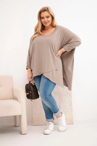Bluzka damska bawełniana Plus Size z asymetrycznym dołem i dekoltem V fango
