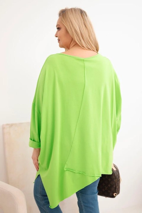 Bluzka damska bawełniana Plus Size z asymetrycznym dołem i dekoltem V jasno zielona