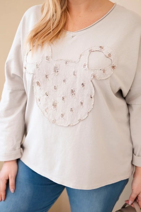 Bluzka damska bawełniana Plus Size z dekoltem V beżowa