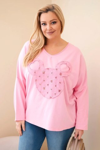 Bluzka damska bawełniana Plus Size z dekoltem V jasno różowa
