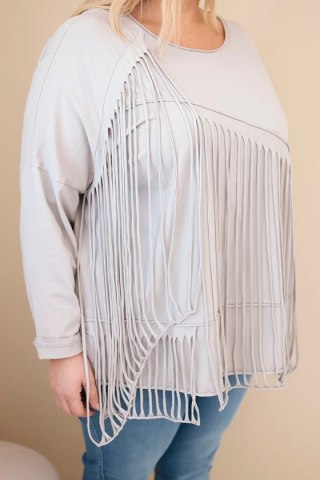 Bluzka damska bawełniana Plus Size z frędzlami beżowa