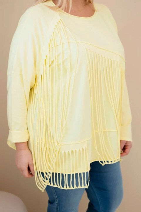 Bluzka damska bawełniana Plus Size z frędzlami żółta