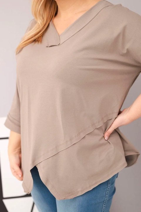 Bluzka damska bawełniana Plus Size z głębokim dekoltem V i asymetrycznym dołem fango