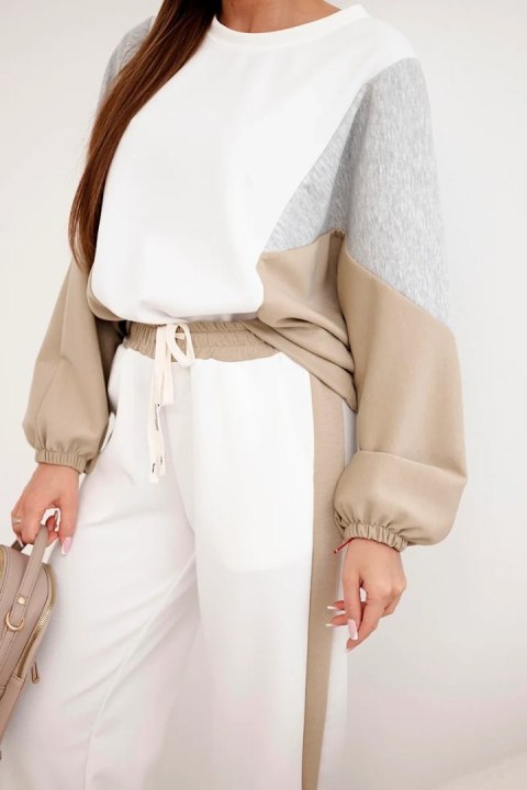 Komplet damski masełko z luźną bluzą i spodniami z szeroką nogawką camelowy