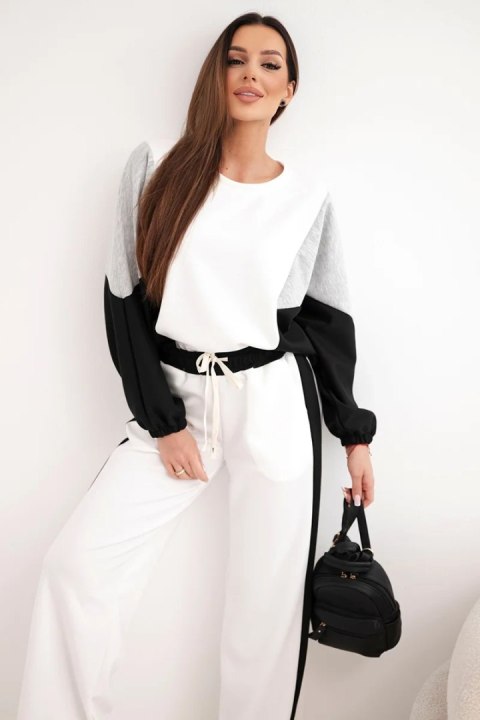 Komplet damski masełko z luźną bluzą i spodniami z szeroką nogawką czarny