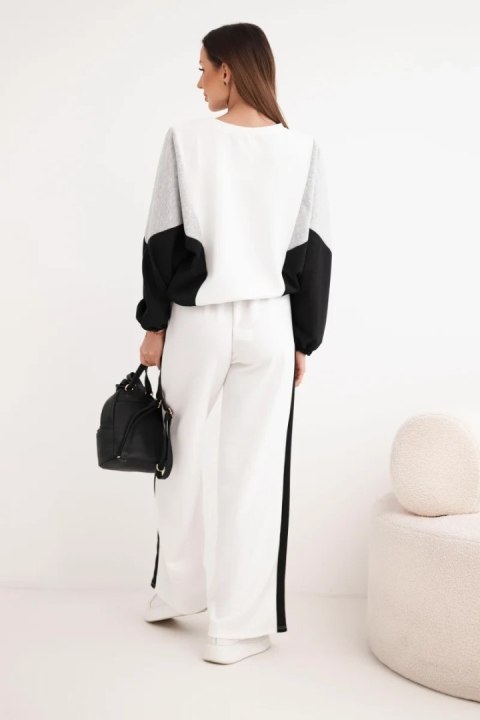 Komplet damski masełko z luźną bluzą i spodniami z szeroką nogawką czarny