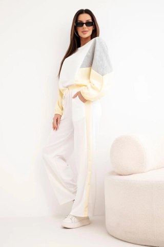Komplet damski masełko z luźną bluzą i spodniami z szeroką nogawką żółty