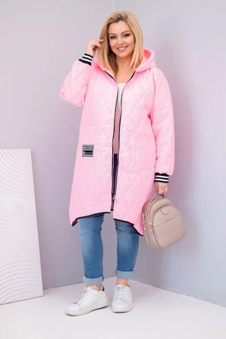 Kurtka damska Plus Size pikowana z kapturem i sportowymi mankietami cukierkowy róż