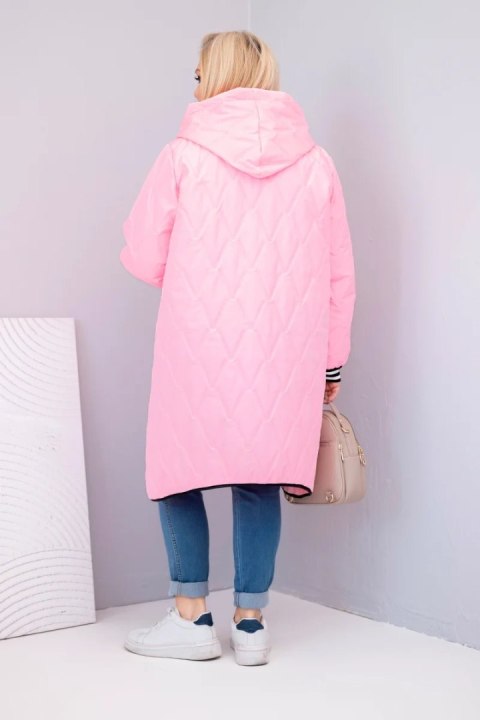 Kurtka damska Plus Size pikowana z kapturem i sportowymi mankietami cukierkowy róż