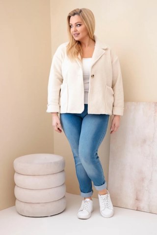 Kurtka damska Plus Size z wełnianą strukturą i kieszeniami beżowa