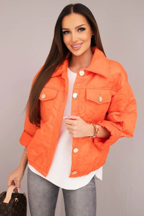 Kurtka damska wiosenna pikowana z kwiatowym wzorem pomarańczowa