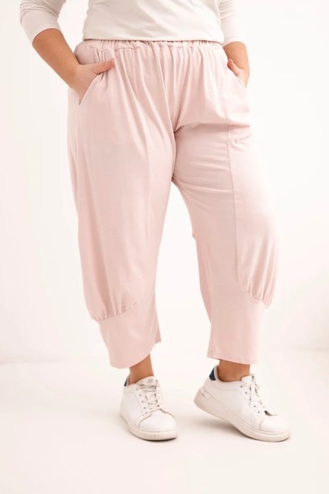 Spodnie damskie Plus Size z obniżonym krokiem i gumką w pasie ciemny pudrowy róż