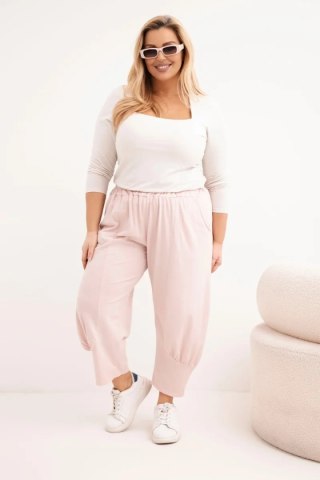 Spodnie damskie Plus Size z obniżonym krokiem i gumką w pasie ciemny pudrowy róż