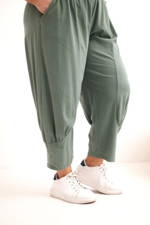 Spodnie damskie Plus Size z obniżonym krokiem i gumką w pasie khaki