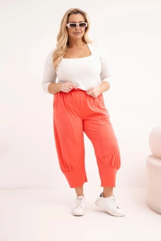 Spodnie damskie Plus Size z obniżonym krokiem i gumką w pasie koralowe
