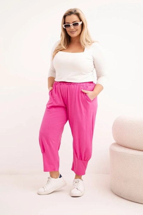 Spodnie damskie Plus Size z obniżonym krokiem i gumką w pasie różowe