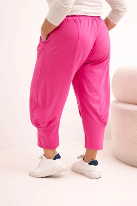 Spodnie damskie Plus Size z obniżonym krokiem i gumką w pasie różowe