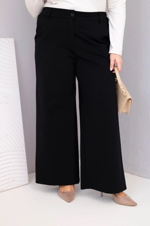 Spodnie damskie Plus Size z szeroką nogawką i wysokim stanem czarne