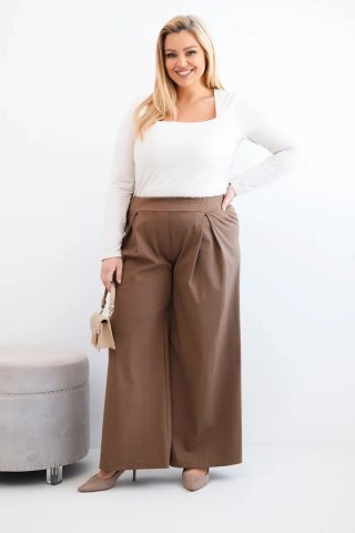 Spodnie damskie Plus Size z szerokimi nogawkami i plisowaniem camelowe