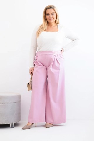 Spodnie damskie Plus Size z szerokimi nogawkami i plisowaniem jasno fioletowe