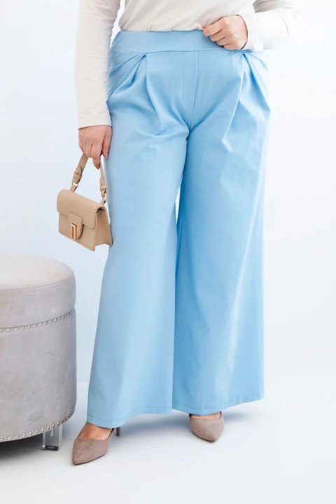 Spodnie damskie Plus Size z szerokimi nogawkami i plisowaniem niebieskie