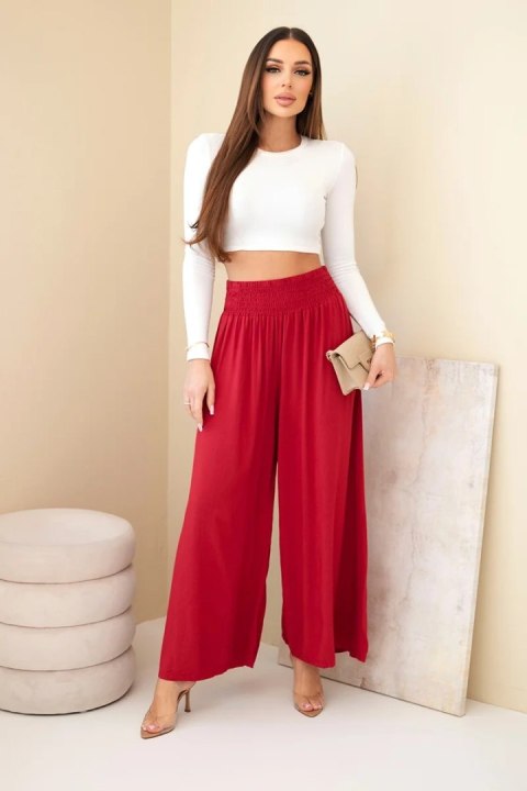 Spodnie damskie wiskozowe z elastycznym pasem bordowe