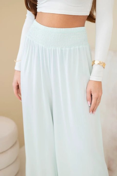 Spodnie damskie wiskozowe z elastycznym pasem miętowe