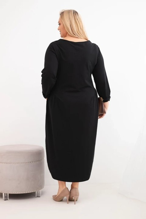 Sukienka damska Plus Size bawełniana z długim rękawem i marszczeniem w talii czarna