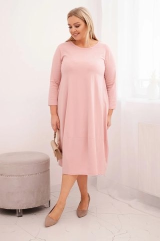 Sukienka damska bawełniana Plus Size z podwijanym rękawem i kieszeniami pudrowy róż